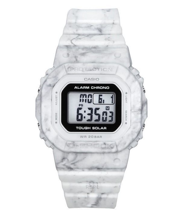 Casio G-Shock Digitaluhr mit weißem Armband aus biobasiertem Harz, robuste Solaranlage GMS-S5600RT-7, 200 m