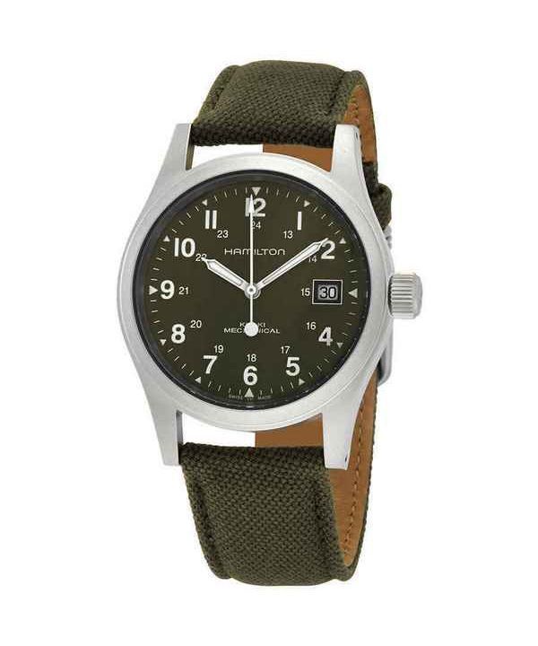 Hamilton Khaki Field Herrenuhr mit mechanischem Canvas-Armband und grünem Zifferblatt H69439363