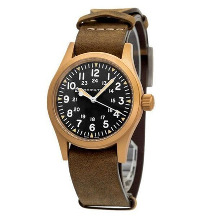 Hamilton Khaki Field mechanische Bronze-Lederarmband mit schwarzem Zifferblatt H69459530 Herrenuhr