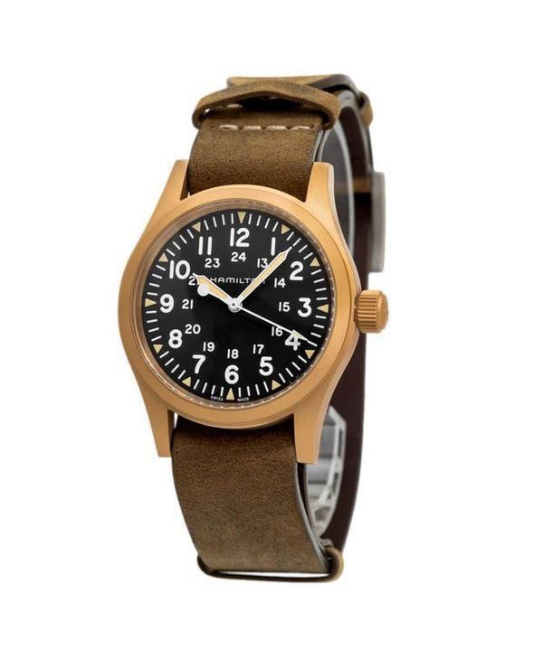 Hamilton Khaki Field mechanische Bronze-Lederarmband mit schwarzem Zifferblatt H69459530 Herrenuhr