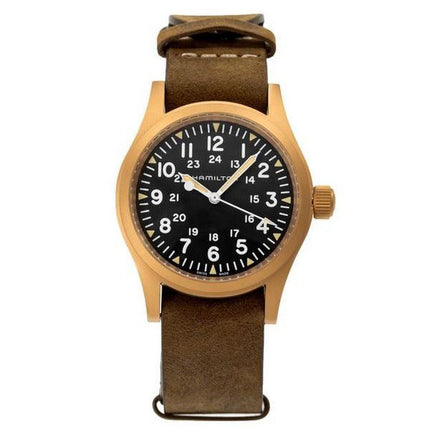 Hamilton Khaki Field mechanische Bronze-Lederarmband mit schwarzem Zifferblatt H69459530 Herrenuhr