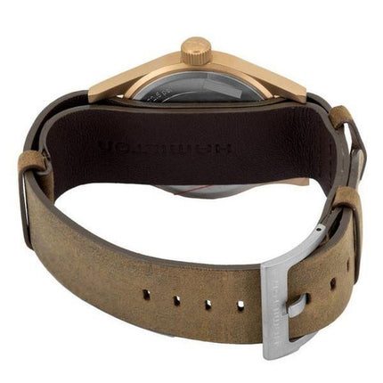 Hamilton Khaki Field mechanische Bronze-Lederarmband mit schwarzem Zifferblatt H69459530 Herrenuhr