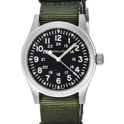 Hamilton Khaki Field, Nylonarmband, schwarzes Zifferblatt, mechanisch, H69529933, Herrenuhr