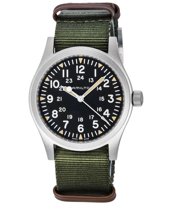 Hamilton Khaki Field, Nylonarmband, schwarzes Zifferblatt, mechanisch, H69529933, Herrenuhr