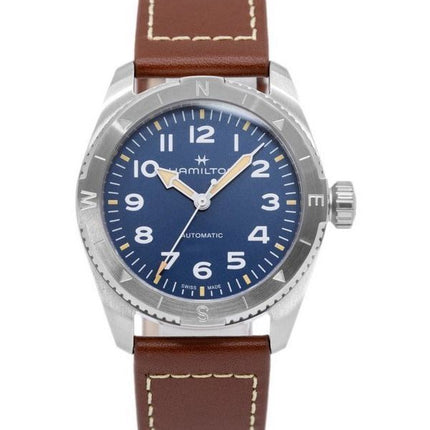 Hamilton Khaki Field Expedition Lederarmband blaues Zifferblatt Automatik H70225540 100M Herrenuhr