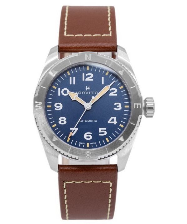 Hamilton Khaki Field Expedition Lederarmband blaues Zifferblatt Automatik H70225540 100M Herrenuhr