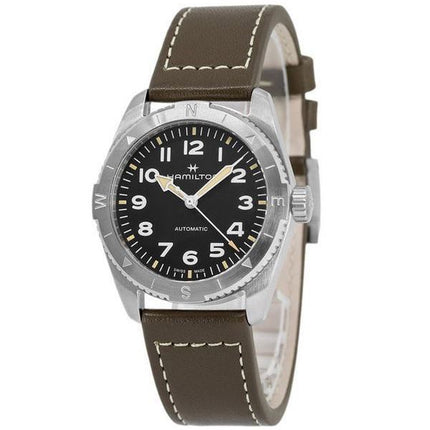 Hamilton Khaki Field Expedition Lederarmband, schwarzes Zifferblatt, automatische H70225830 100M Herrenuhr