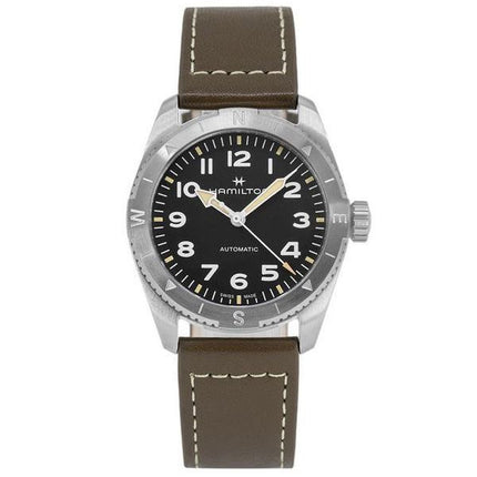 Hamilton Khaki Field Expedition Lederarmband, schwarzes Zifferblatt, automatische H70225830 100M Herrenuhr