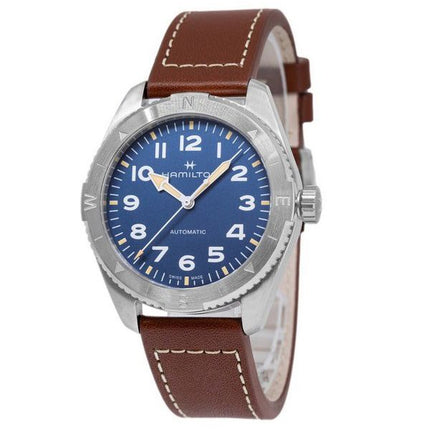 Hamilton Khaki Field Expedition Lederarmband blaues Zifferblatt Automatik H70315540 100M Herrenuhr