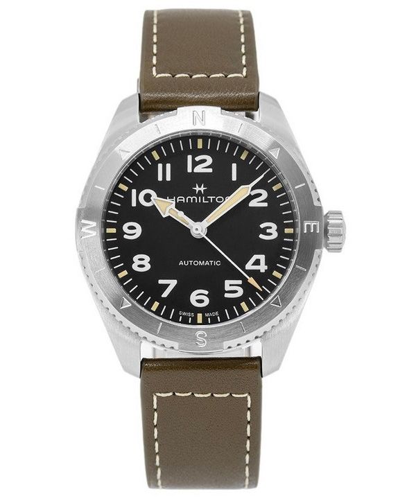 Hamilton Khaki Field Expedition Lederarmband schwarzes Zifferblatt Automatik H70315830 100M Herrenuhr