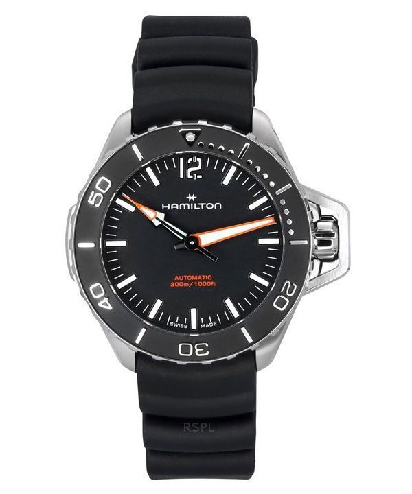 Hamilton Khaki Navy Frogman Kautschukarmband schwarzes Zifferblatt automatische Taucheruhr H77455330 300M Herrenuhr