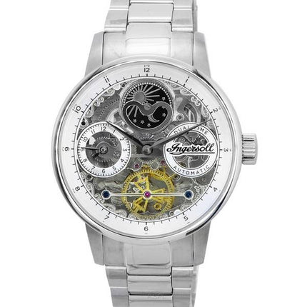 Ingersoll The Jazz Sun and Moon Phase Edelstahl Skelett Silber Zifferblatt Automatik I07703 Herrenuhr