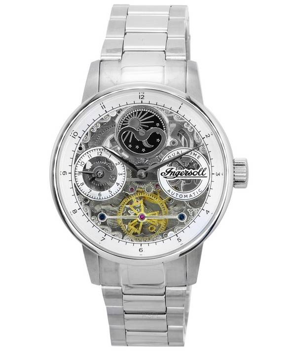 Ingersoll The Jazz Sun and Moon Phase Edelstahl Skelett Silber Zifferblatt Automatik I07703 Herrenuhr