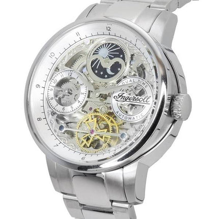 Ingersoll The Jazz Sun and Moon Phase Edelstahl Skelett Silber Zifferblatt Automatik I07703 Herrenuhr