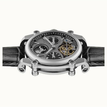 Ingersoll The Varsity Sonnen- und Mondphase Lederarmband Skelett graues Zifferblatt Automatik I15402 Herrenuhr