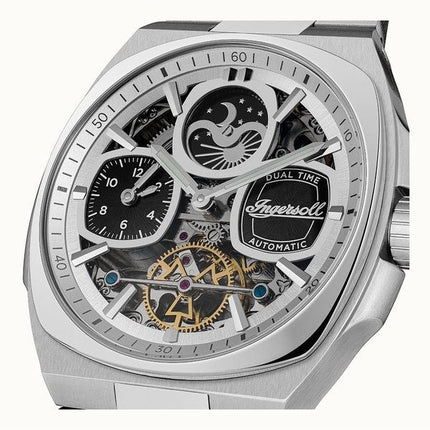 Ingersoll The Spirit Mondphase Edelstahl Silber Skelett Zifferblatt Automatik I15802 Herrenuhr