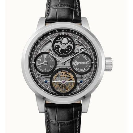 Ingersoll The Arc Mondphase Lederarmband Schwarzes Skelett-Zifferblatt Automatik I16001 Herrenuhr