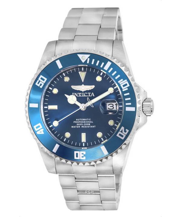 Invicta Pro Diver Edelstahl blaues Zifferblatt Automatik Taucheruhr 36972 200M Herrenuhr