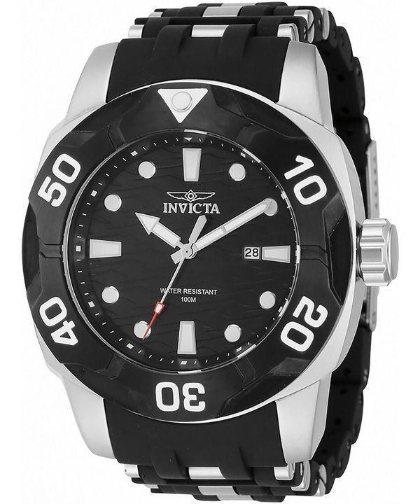 Invicta Sea Spider Edelstahl- und Polyurethanarmband schwarzes Zifferblatt Quarz 44116 100M Herrenuhr