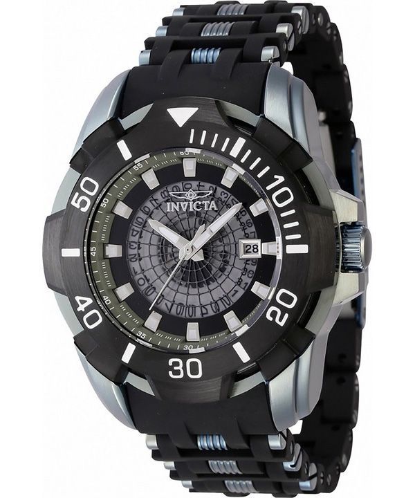 Invicta Sea Spider Edelstahl- und Polyurethanarmband transparentes schwarzes Zifferblatt 44130 100M Herrenuhr