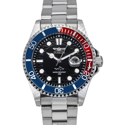 Invicta Pro Diver Edelstahl Schwarzes Zifferblatt Pepsi Lünette Quarz 44708 100M Herrenuhr