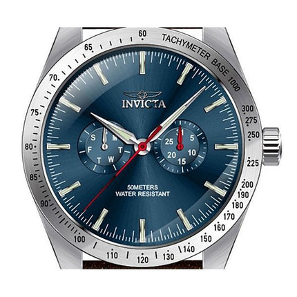 Invicta Specialty Tachymeter Lederarmband, blaues Zifferblatt, Quarz 45978 Herrenuhr