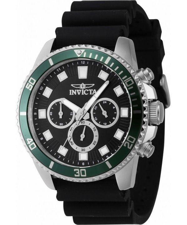 Invicta Pro Diver Chronograph, Silikonarmband, schwarzes Zifferblatt, Quarz 46086, Herrenuhr