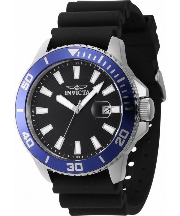 Invicta Pro Diver Silikonarmband, schwarzes Zifferblatt, Quarz 46089 Herrenuhr