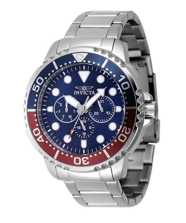 Invicta Pro Diver Edelstahl Blau und Rot Pepsi Lünette Blaues Zifferblatt Quarz 47227 Herrenuhr