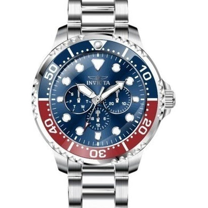 Invicta Pro Diver Edelstahl Blau und Rot Pepsi Lünette Blaues Zifferblatt Quarz 47227 Herrenuhr