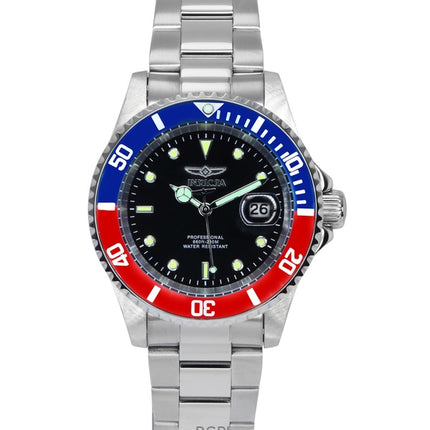 Invicta Pro Diver Edelstahl Schwarzes Zifferblatt Pepsi Lünette Quarz 47354 200M Herrenuhr