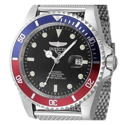 Invicta Pro Diver Edelstahl Blaue und rote Pepsi-Lünette Schwarzes Zifferblatt Automatische Taucheruhr 47965 200M Herrenuhr