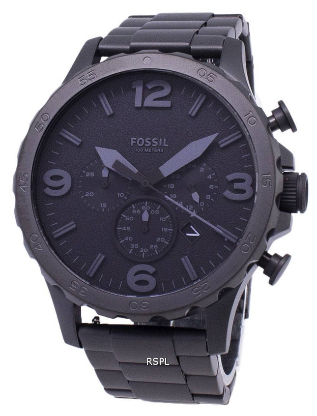 Fossil Nate Chronograph schwarzes Zifferblatt schwarz Ionen-plattiert JR1401 Herrenuhr