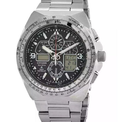 Citizen Promaster Skyhawk AT Chronograph Edelstahl schwarzes Zifferblatt Eco-Drive JY8120-58E 200M Herren-Fliegeruhr