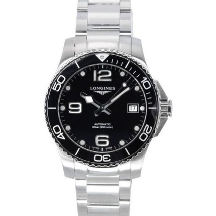 Longines HydroConquest Automatik-Taucheruhr L3.780.4.56.6 300M aus Edelstahl mit schwarzem Zifferblatt