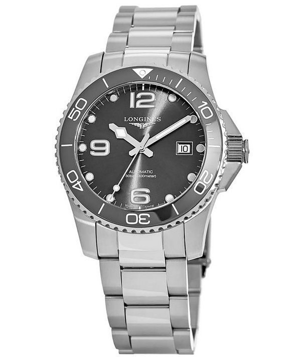 Longines HydroConquest Automatik-Taucheruhr L3.781.4.76.6 300M aus Edelstahl mit grauem Zifferblatt