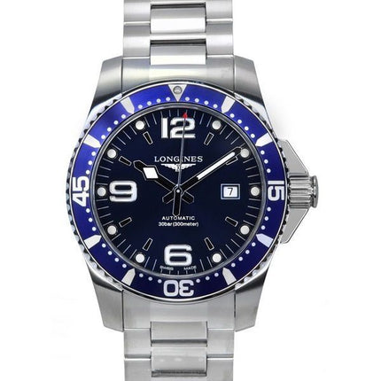 Longines Hydroconquest Edelstahl Sunray blaues Zifferblatt automatische Taucheruhr L3.781.4.96.6 300M Herrenuhr