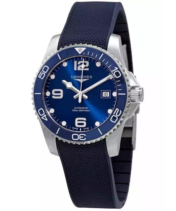 Longines Hydroconquest Kautschukarmband Sunray blaues Zifferblatt automatische Taucheruhr L3.781.4.96.9 300M Herrenuhr