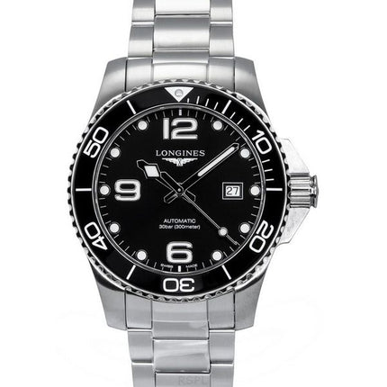 Longines Hydroconquest Edelstahl Sunray schwarzes Zifferblatt automatische Taucheruhr L3.782.4.56.6 300M Herrenuhr