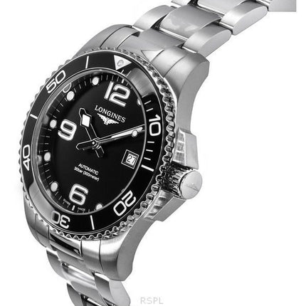 Longines Hydroconquest Edelstahl Sunray schwarzes Zifferblatt automatische Taucheruhr L3.782.4.56.6 300M Herrenuhr