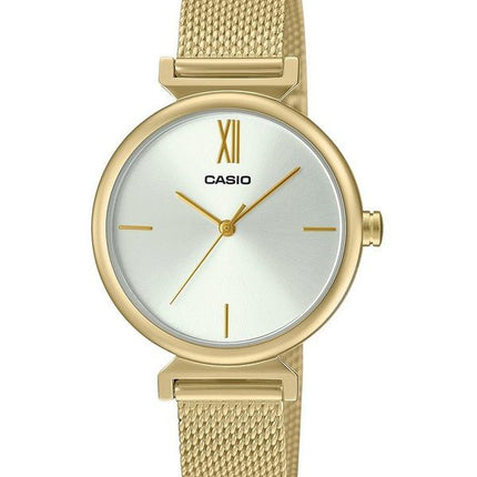 Casio Analoge goldfarbene Edelstahl-Armbanduhr mit weißem Zifferblatt und Quarz LTP-2024VMG-7C