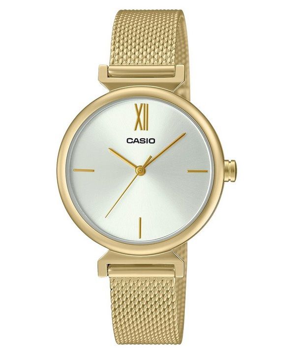 Casio Analoge goldfarbene Edelstahl-Armbanduhr mit weißem Zifferblatt und Quarz LTP-2024VMG-7C