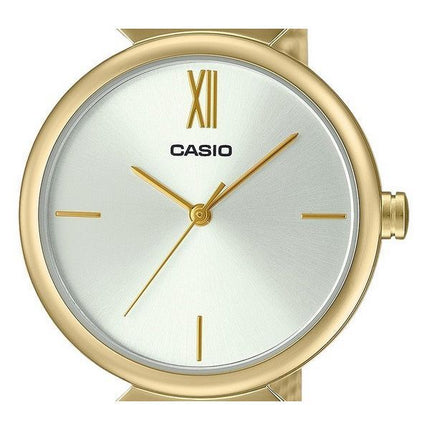 Casio Analoge goldfarbene Edelstahl-Armbanduhr mit weißem Zifferblatt und Quarz LTP-2024VMG-7C