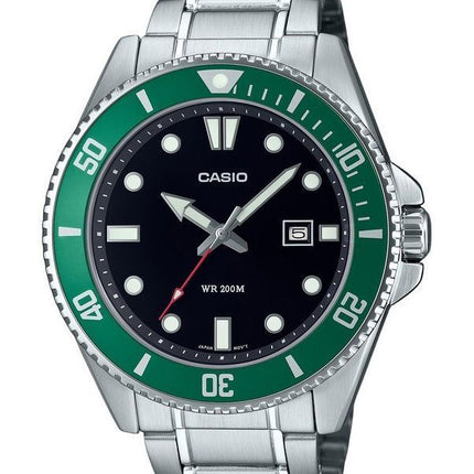 Casio Standard Analog Edelstahl schwarzes Zifferblatt Quarz MDV-107D-3 200M Herrenuhr