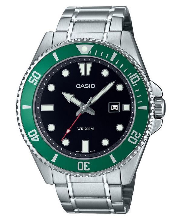 Casio Standard Analog Edelstahl schwarzes Zifferblatt Quarz MDV-107D-3 200M Herrenuhr