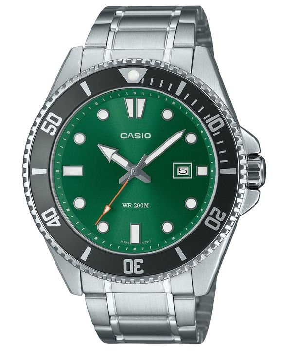 Casio Standard Analog Edelstahl grünes Zifferblatt Quarz MDV-107D-3A2V 200M Herrenuhr