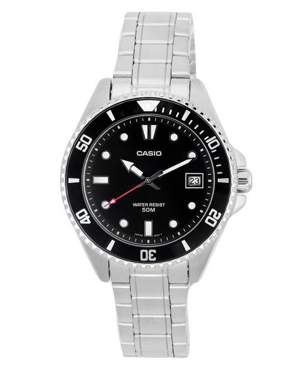 Casio Standard Analog Edelstahl schwarzes Zifferblatt Quarz MDV-10D-1A1 Herrenuhr