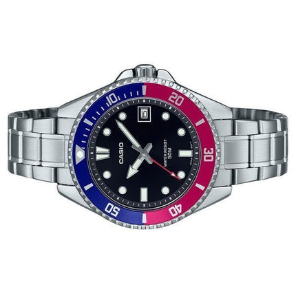 Casio Standard Analog Pepsi Lünette Edelstahl schwarzes Zifferblatt Quarz MDV-10D-1A3 Herrenuhr