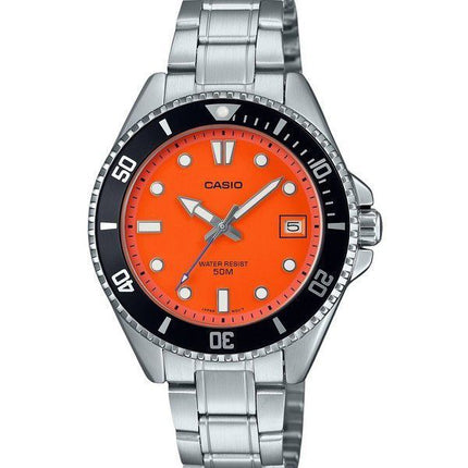 Casio Standard Analog Edelstahl orange Zifferblatt Quarz MDV-10D-4A1V Herrenuhr