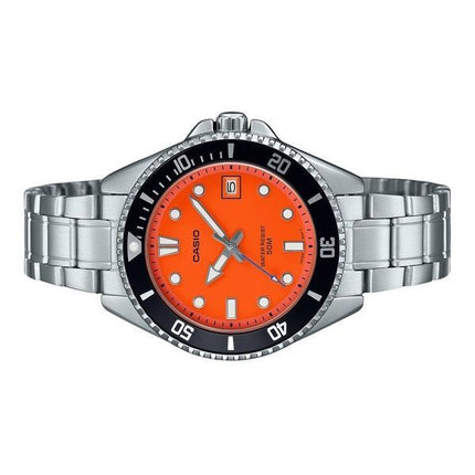 Casio Standard Analog Edelstahl orange Zifferblatt Quarz MDV-10D-4A1V Herrenuhr